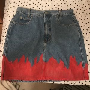Hand Painted Flame Denim Skirt
